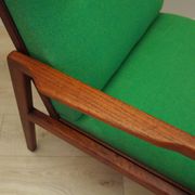 Fauteuil danois en teck et tissu vert, années 1970