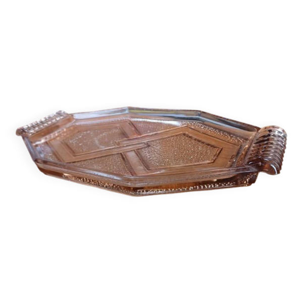 Plat/Plateau Rectangulaire en Verre Fumé Ambré - Style Art Déco