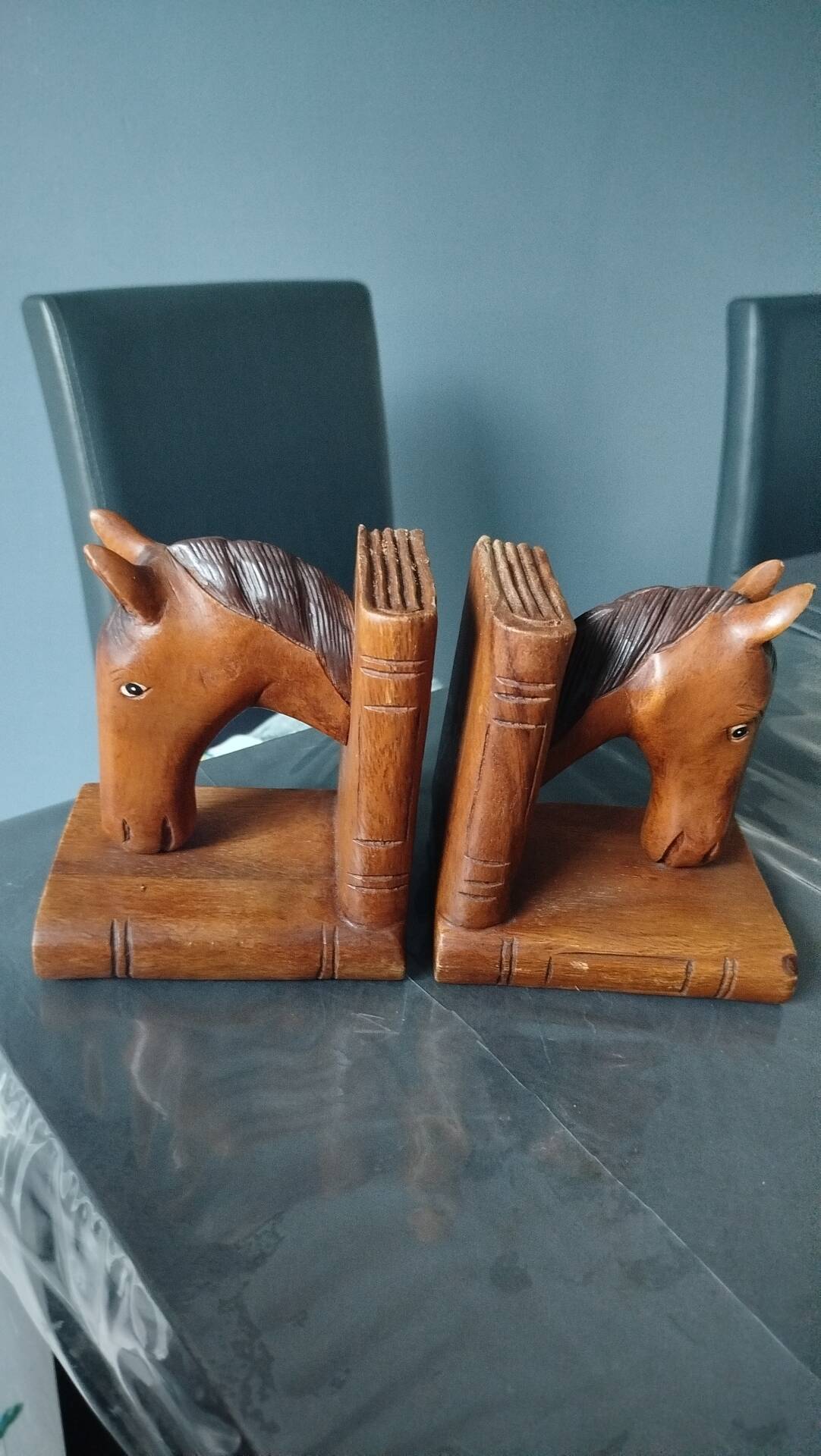 Wooden horse bookends