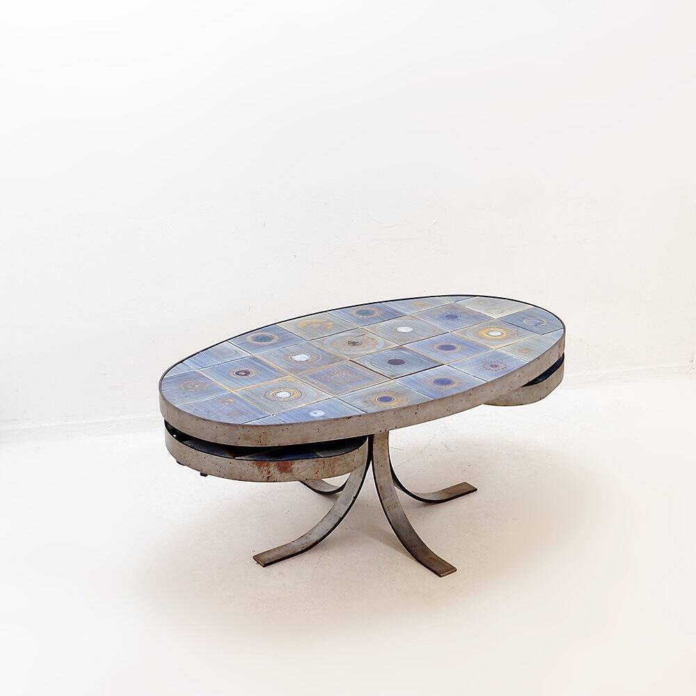 Oval coffee table by Georges Pelletier for La Roue Vallauris - France, 1970