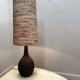 Vintage XL ceramic floor lamp with textured wool shade, 1970s. France