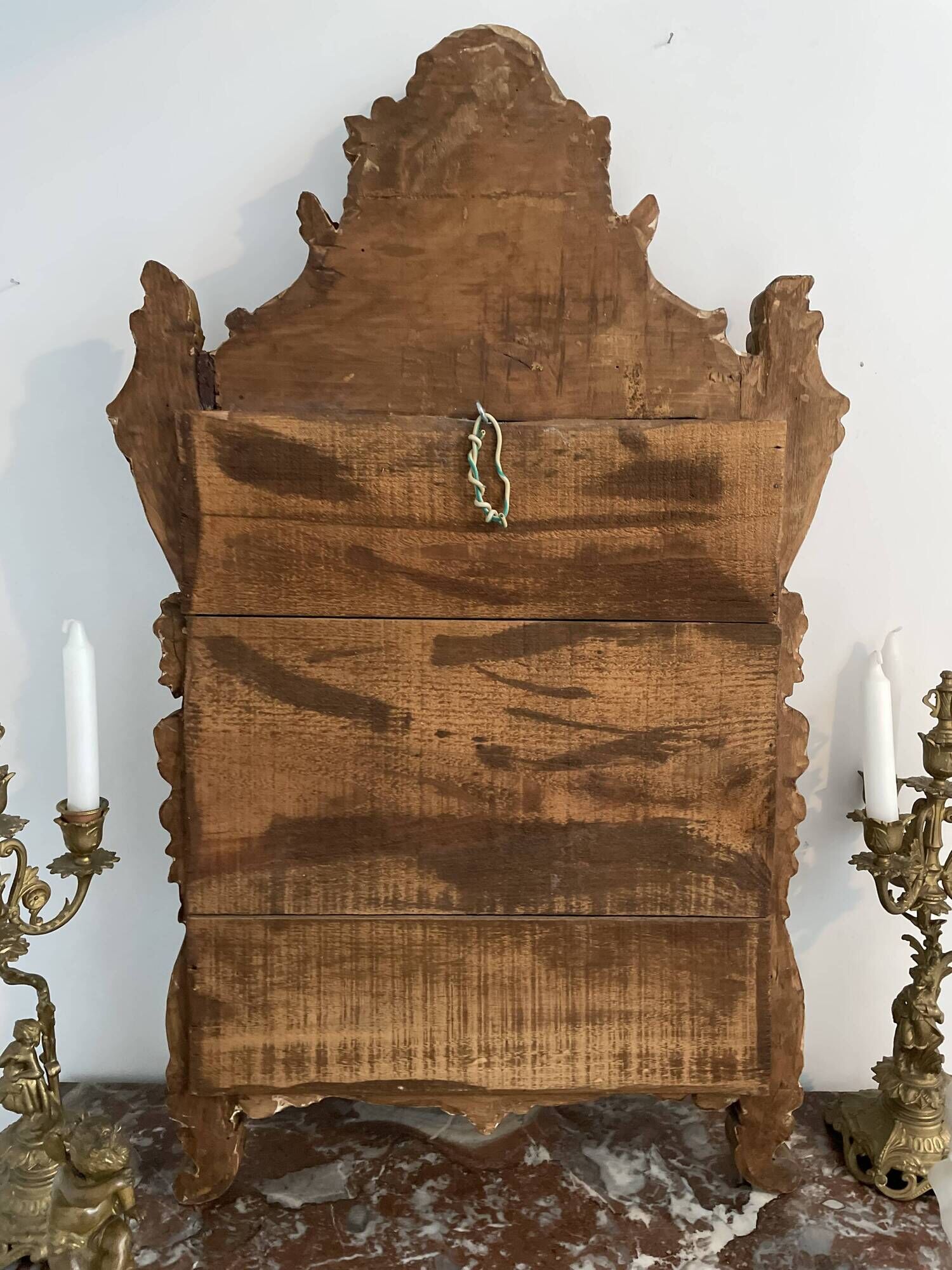 Antique mirror in stuccoed and gilded wood - rocaille style - France 50x86cm