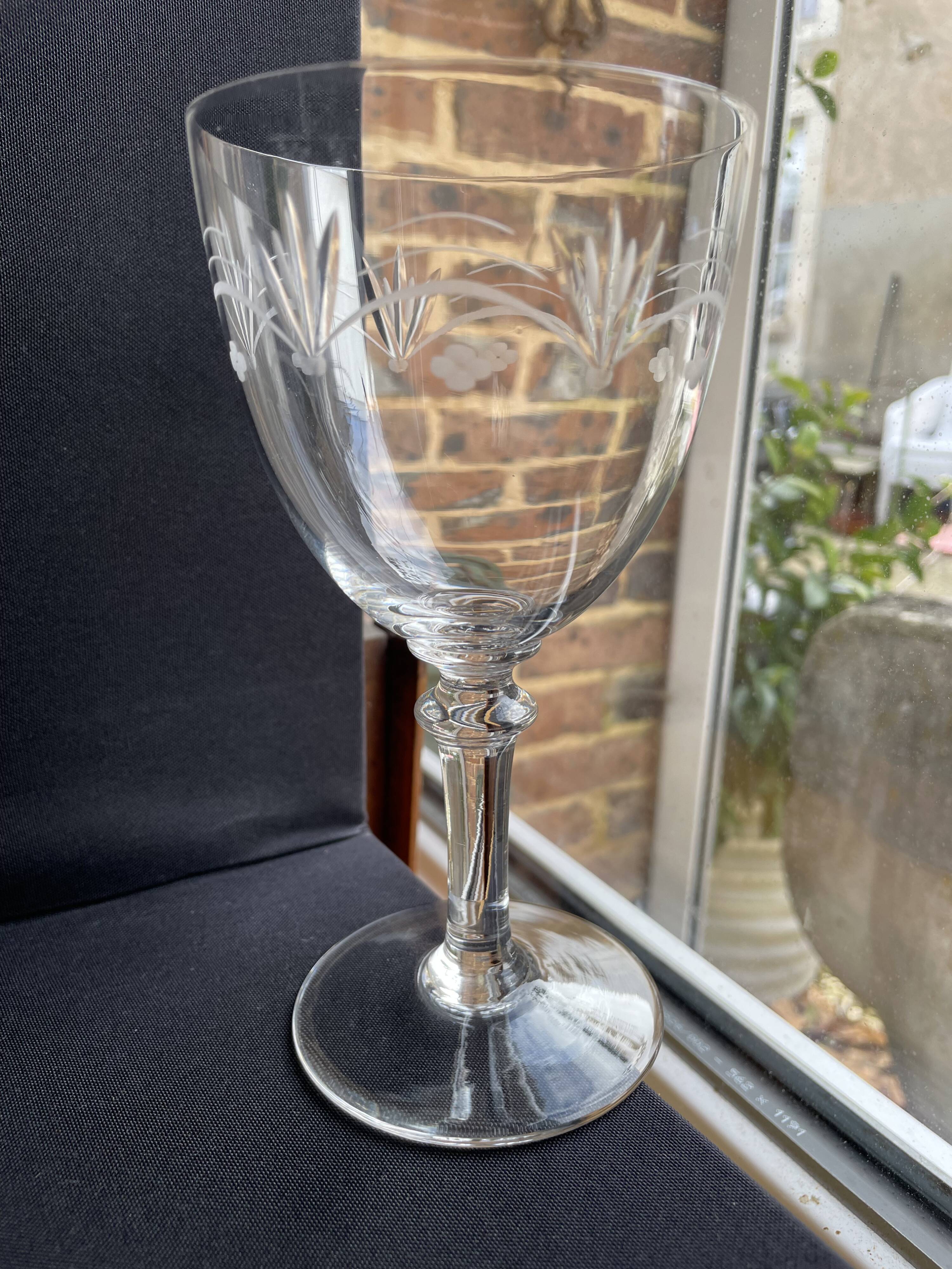 5 Blown, cut and engraved crystal water glasses