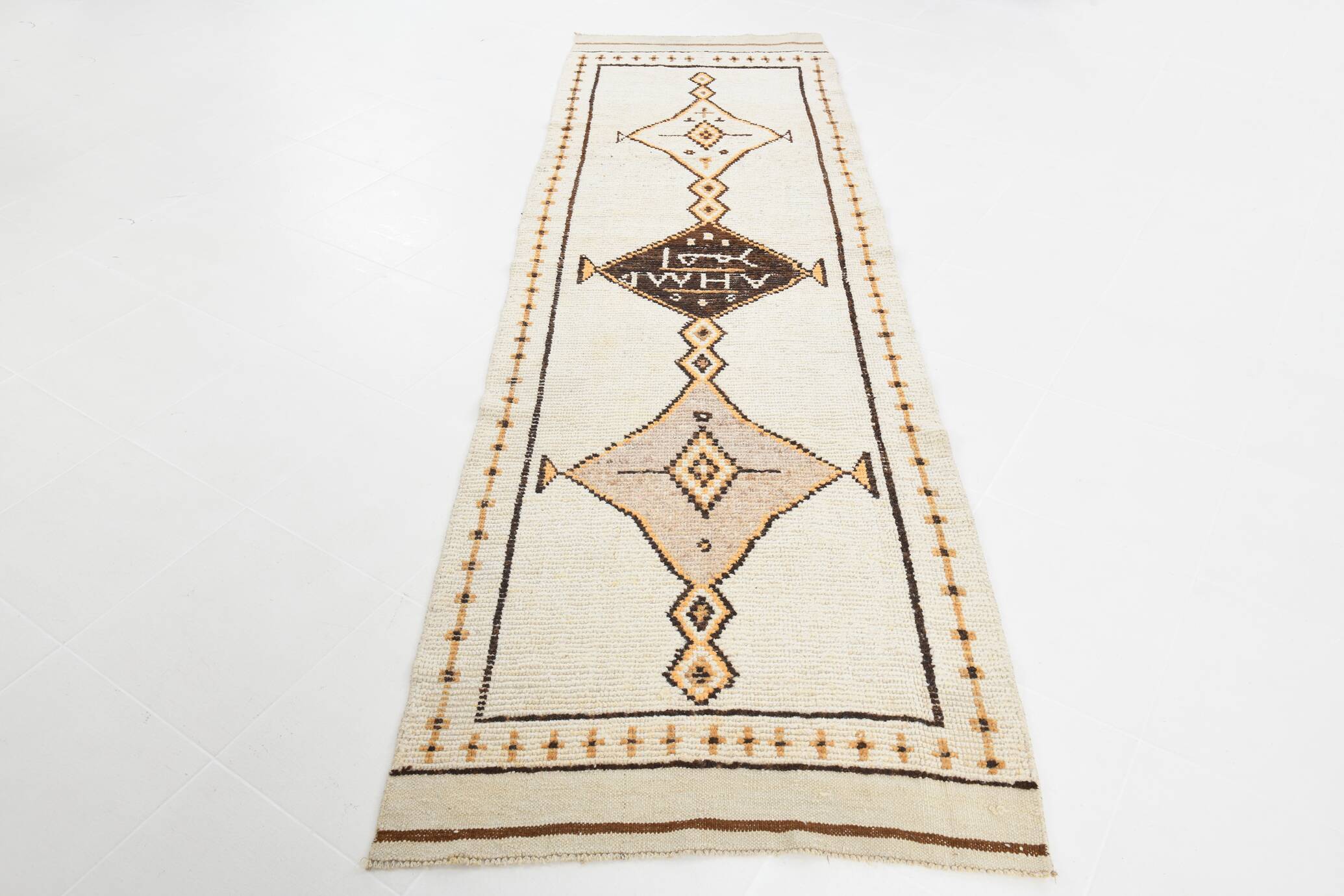 Beige & Brown Classic Turkish Runner Rug, 100x332Cm