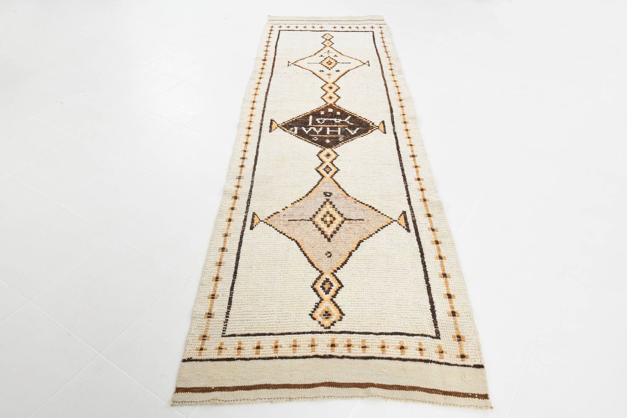 Beige & Brown Classic Turkish Runner Rug, 100x332Cm