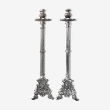 Pair of candle holders, vintage candle holder, silver brass candle holder, church, candle holder, tripod, chandelier