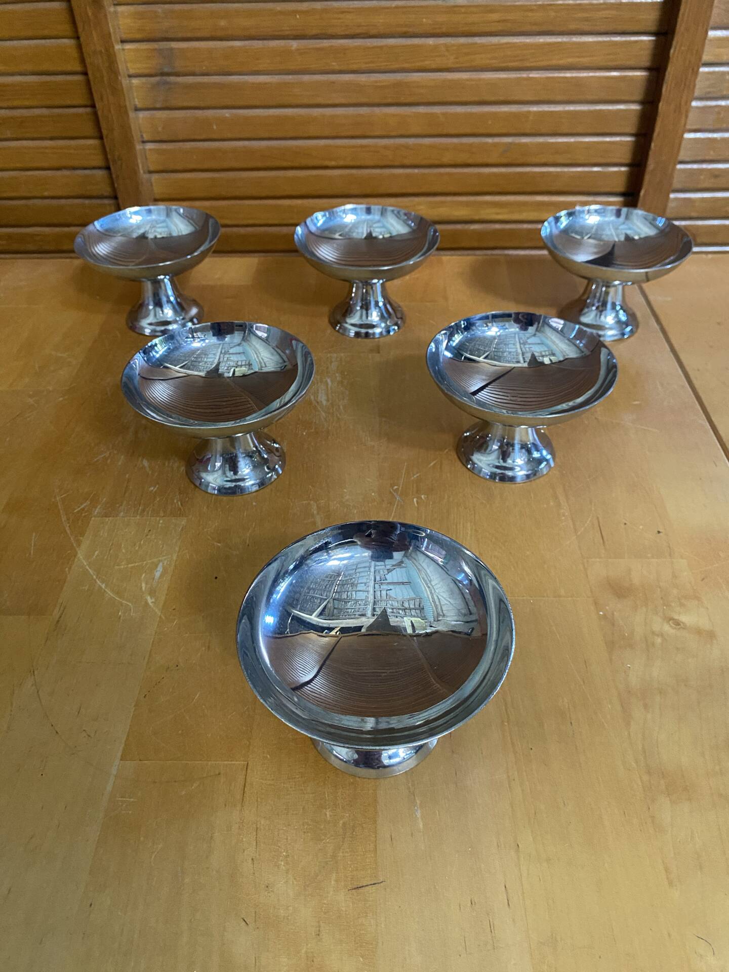 Set of 6 ice cream bowls guy degrenne stainless steel vintage design #e408