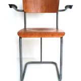 Dutch plywood vintage forties chair with bakelite armrests