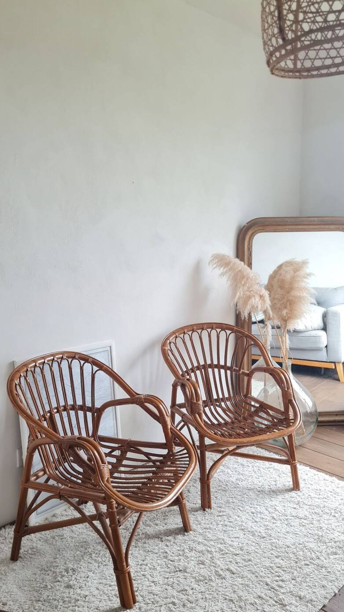 Paire de fauteuils en rotin vintage circa années 70