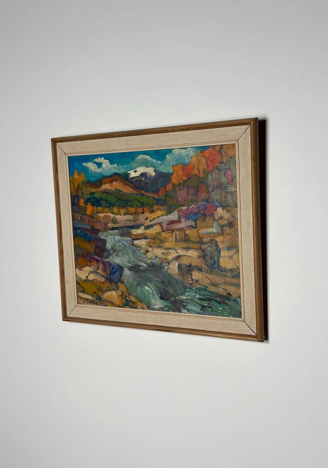 Original Mid Century Swedish Oil On Canvas – “Autumn, Offerdal Mountains, Jämtland” By Nils Öberg – Vintage & Framed – 45 × 53 Cm