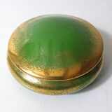 Green and gold Limoges porcelain candy box signed Catherine Lainé