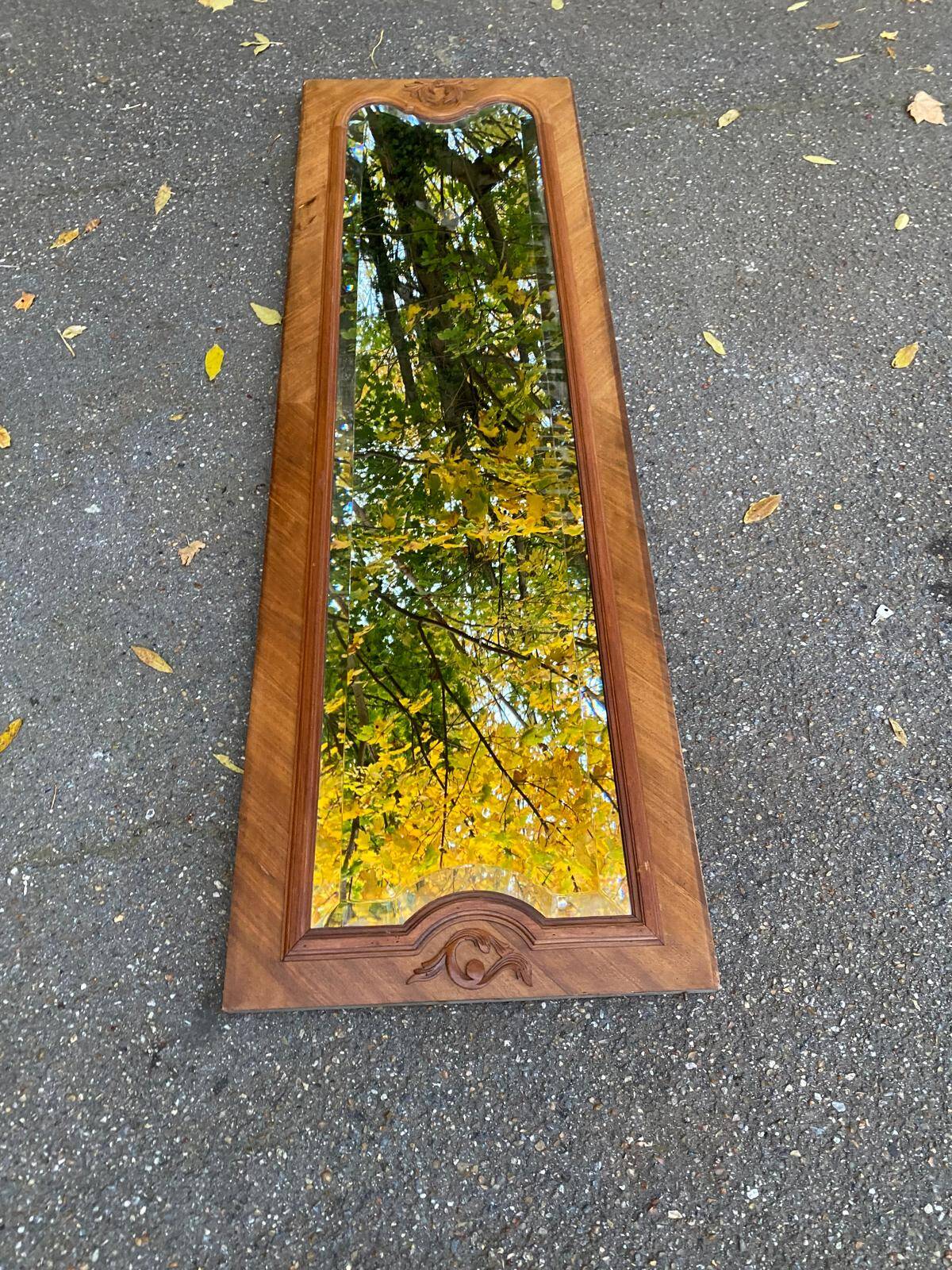 Miroir biseauté en chêne massif sculpté 50x165cm