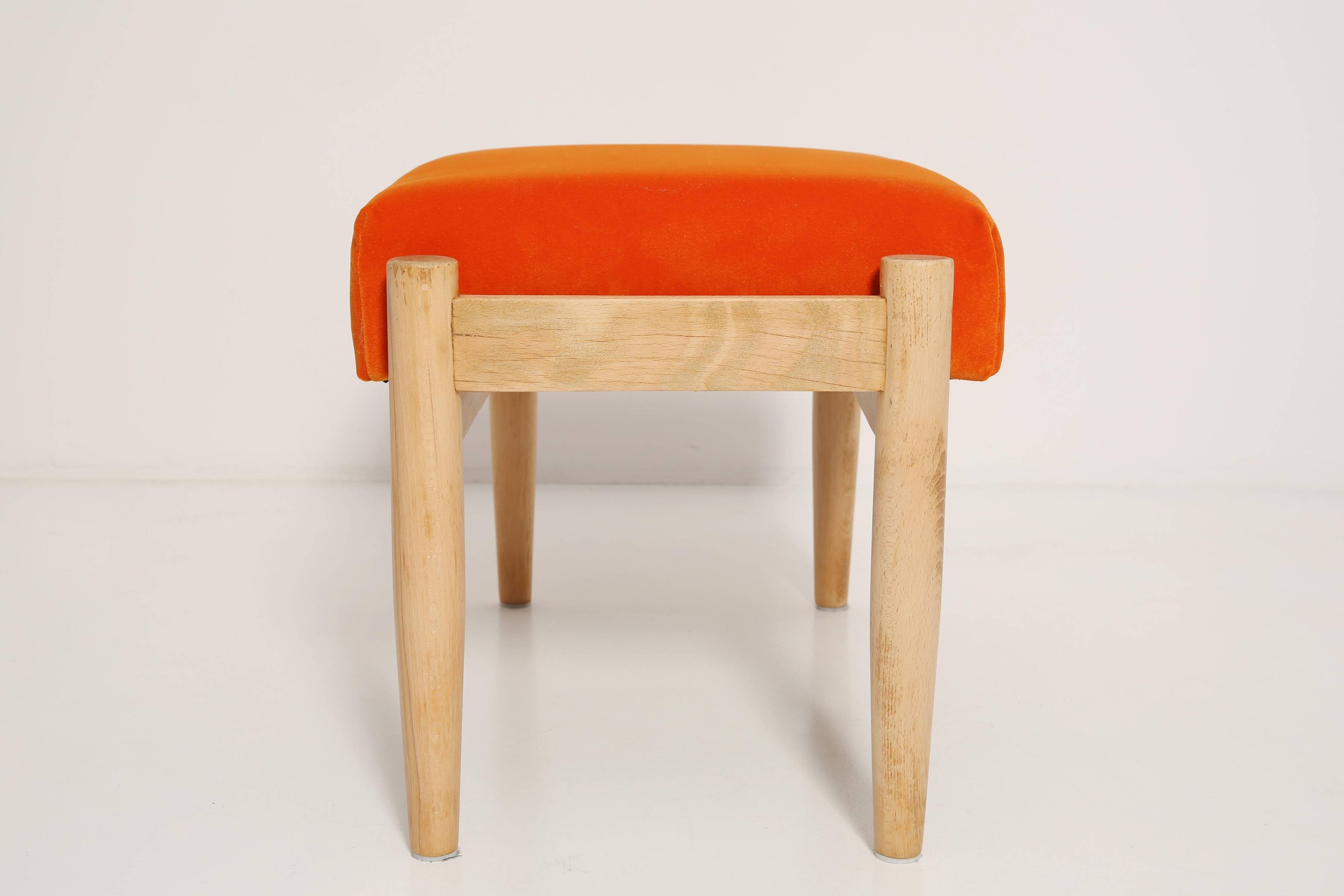Vintage orange velvet stool mid-century, Edmund Homa, 1960s