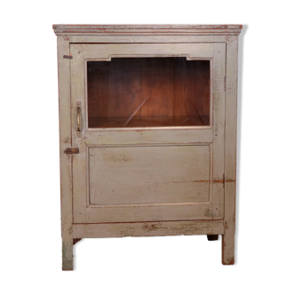 Ancien confiturier en teck birman patine grise-bleue d'origine