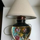 Black and grey Vallauris fish lamp with linen lampshade 70s