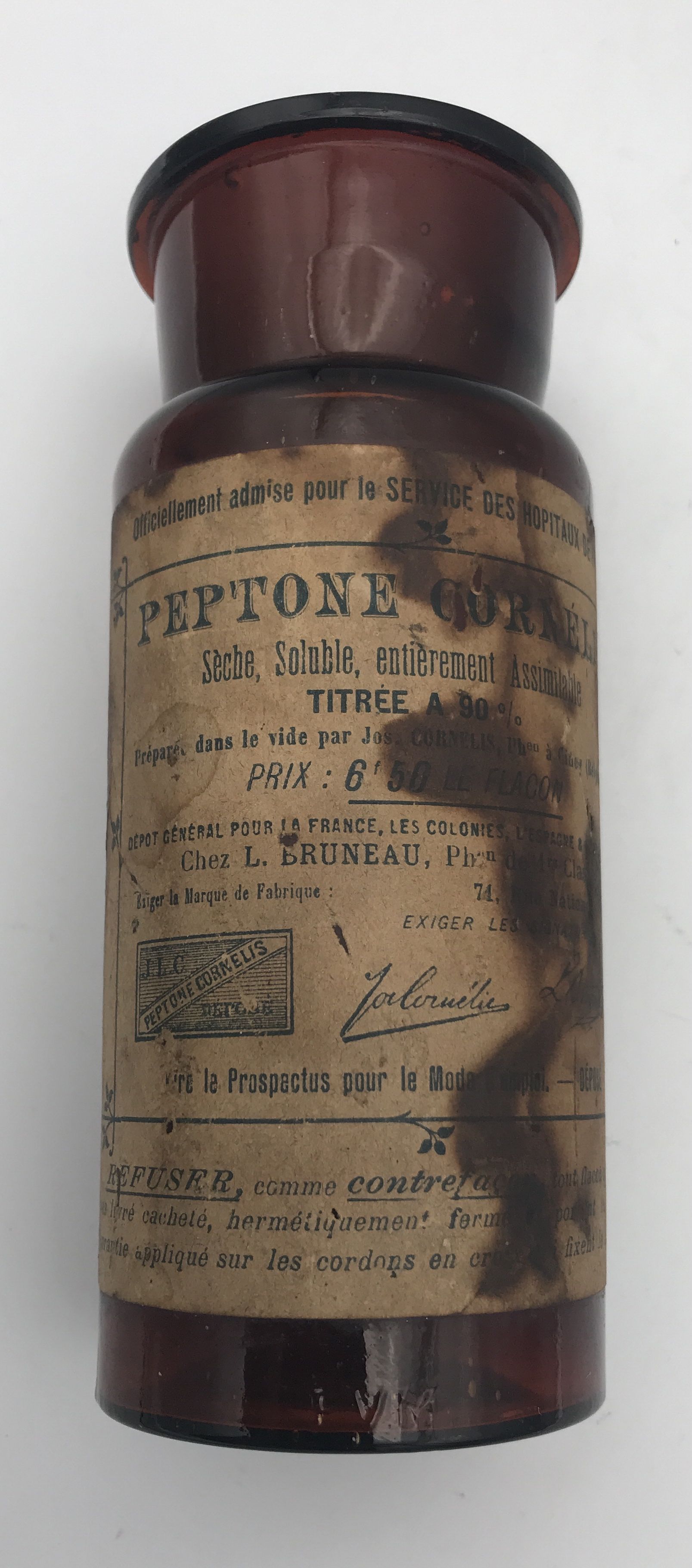 Jar old pot of pharmacy of hospitals in brown glass "peptone cornelis"