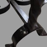 Pair of wrought iron candlesticks with cast bronze ball, 1970s.