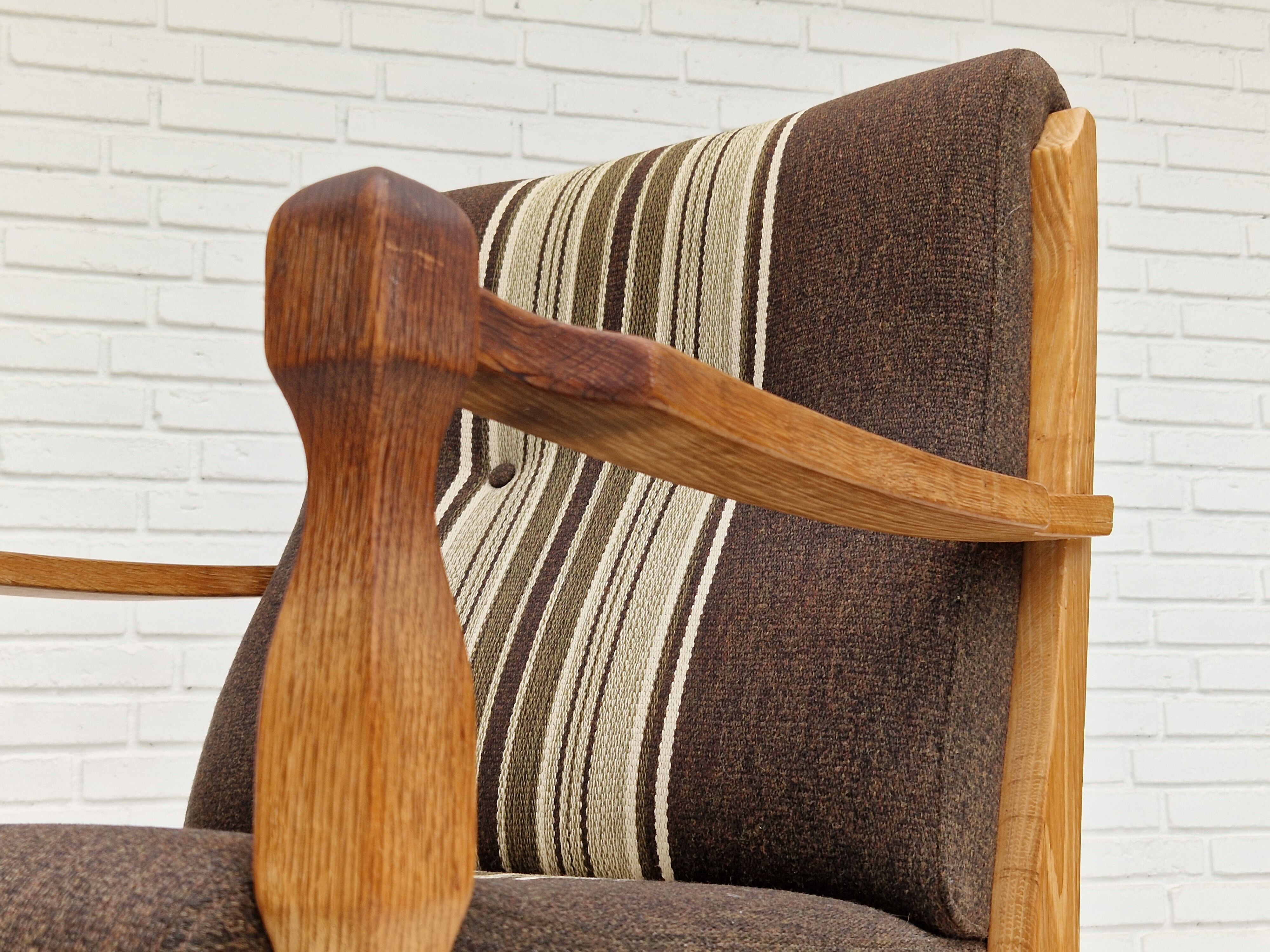 1970s, Danish design, oak wood armchair in furniture wool.