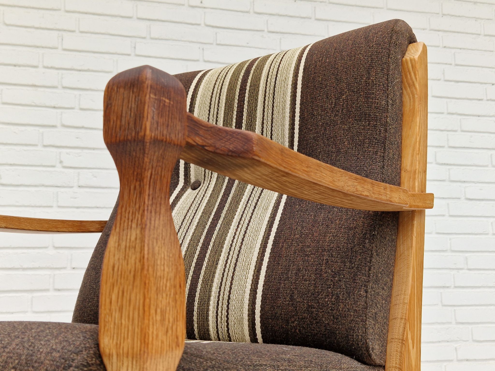 1970s, Danish design, oak wood armchair in furniture wool.