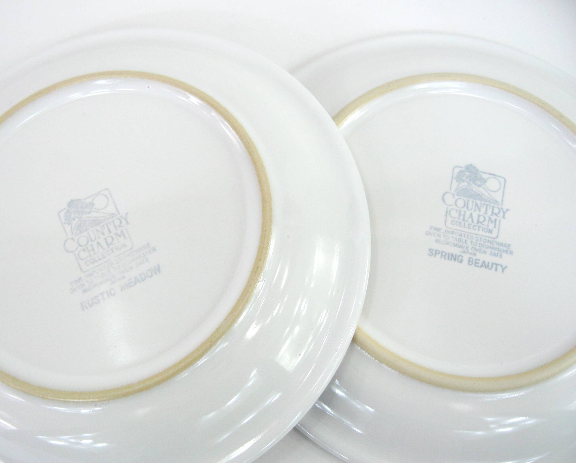 6 small white stoneware dessert plates - floral decoration - Country Charm Collection