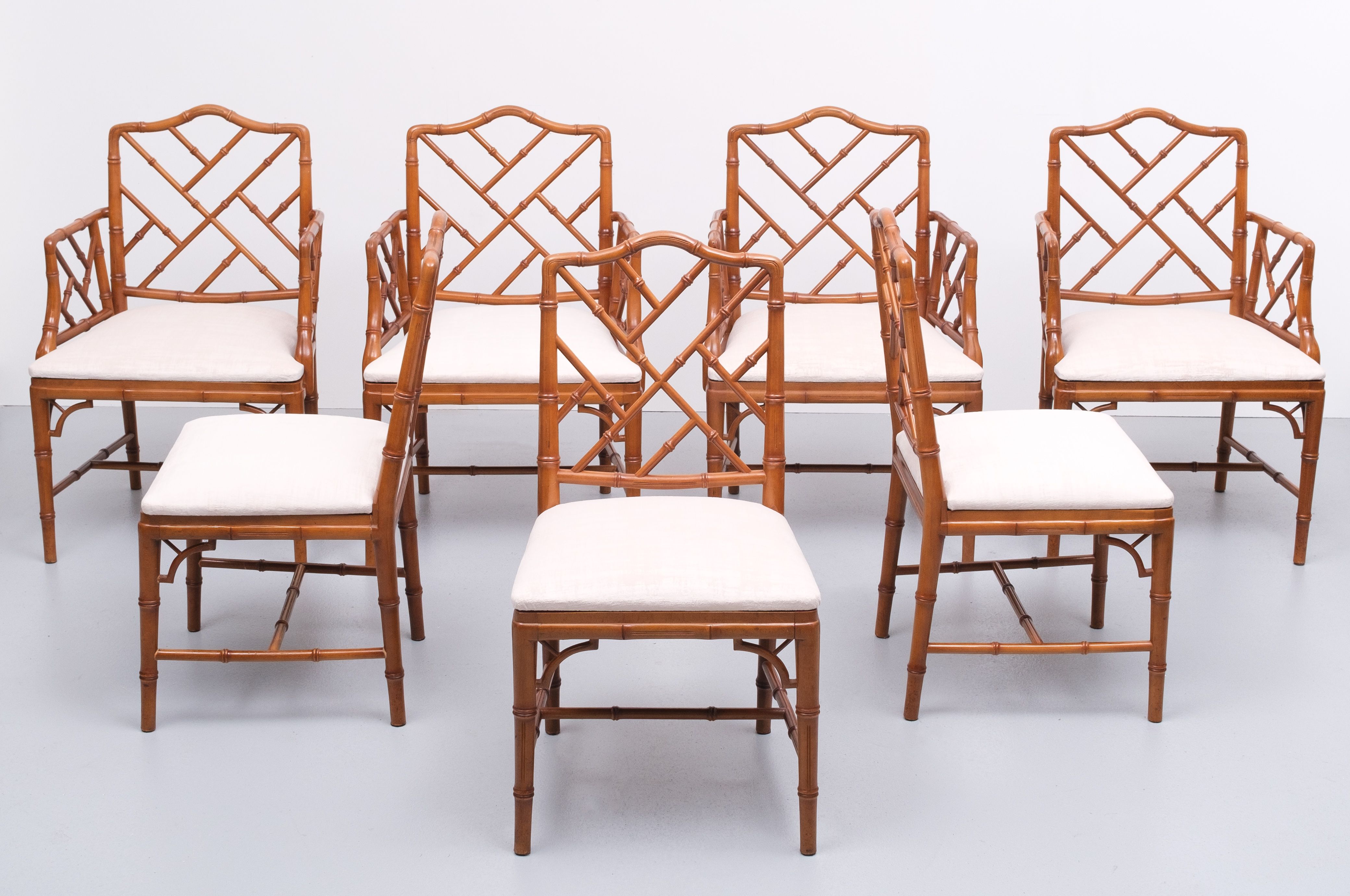 20th Century Chinese Chippendale Style Faux Bamboo Chairs
