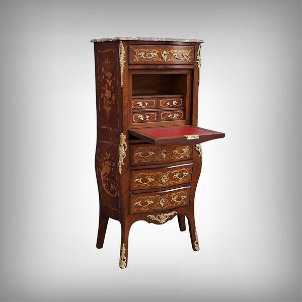 Secrétaire en marqueterie de bois précieux, style Transition, époque Napoléon III, milieu XIXe
