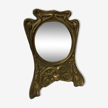 Art nouveau brass mirror