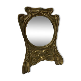 Art nouveau brass mirror