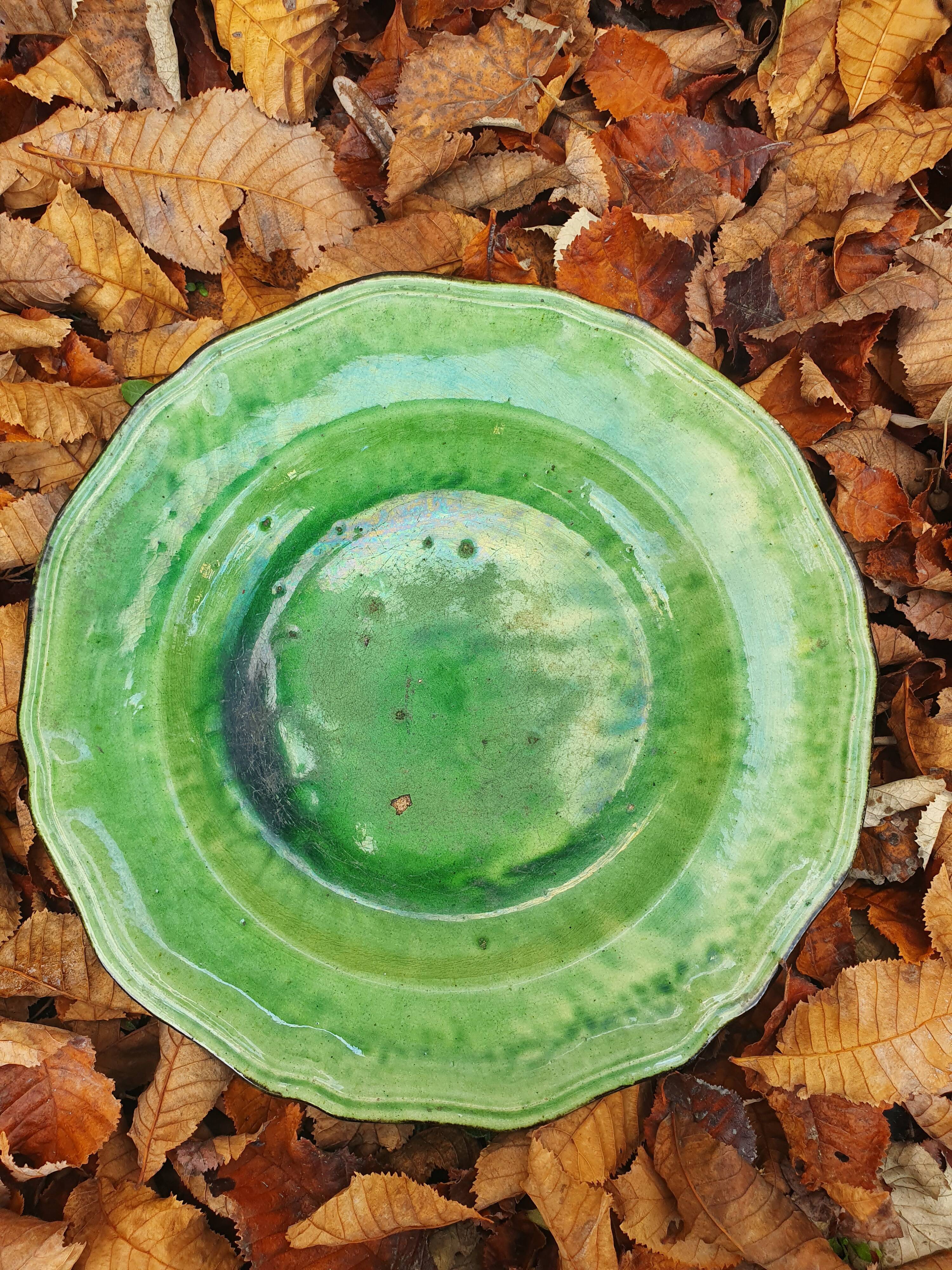 Hollow plate in green glazed clay Etienne Noël