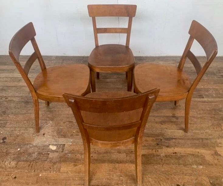 Set of 4 curved wood bistro chairs