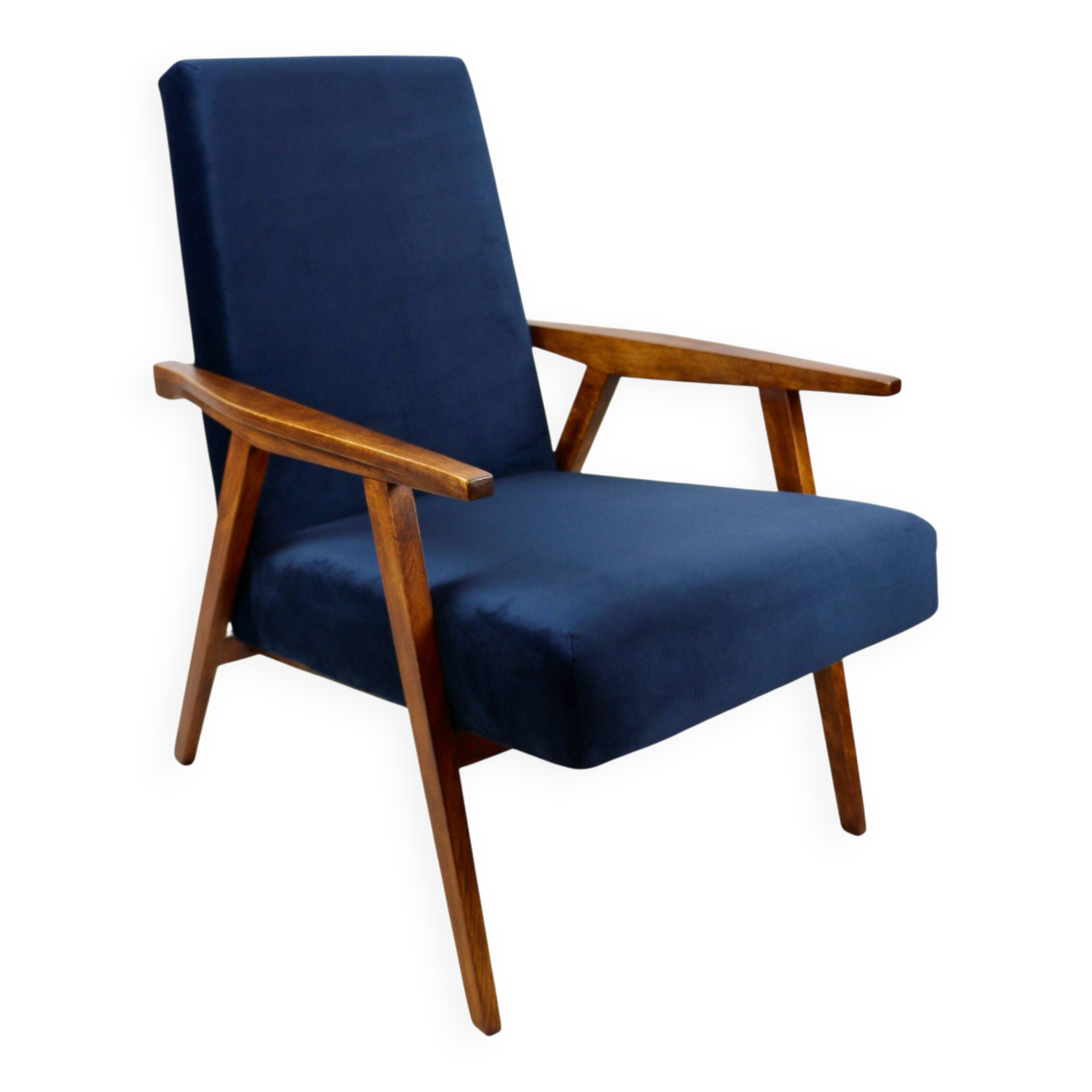 Vintage loft armchair 1970s navy blue velvet - 2 pieces available