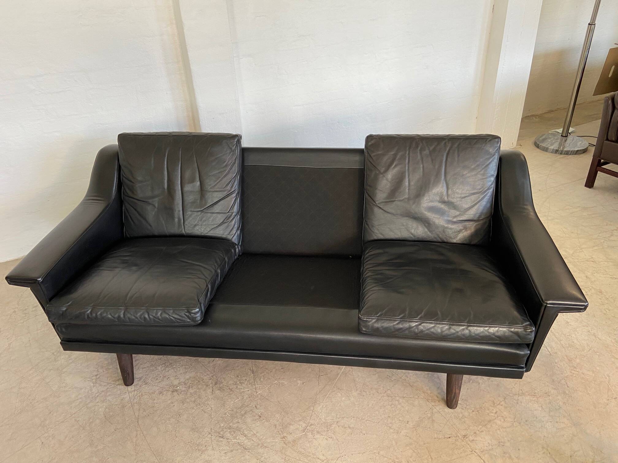 Vintage Danish Mid-Century Georg Thams 3-Seater Sofa in Black Leather, 1960
