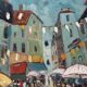 Large Oil on Canvas Alain Duperay Café Terraces 14 July