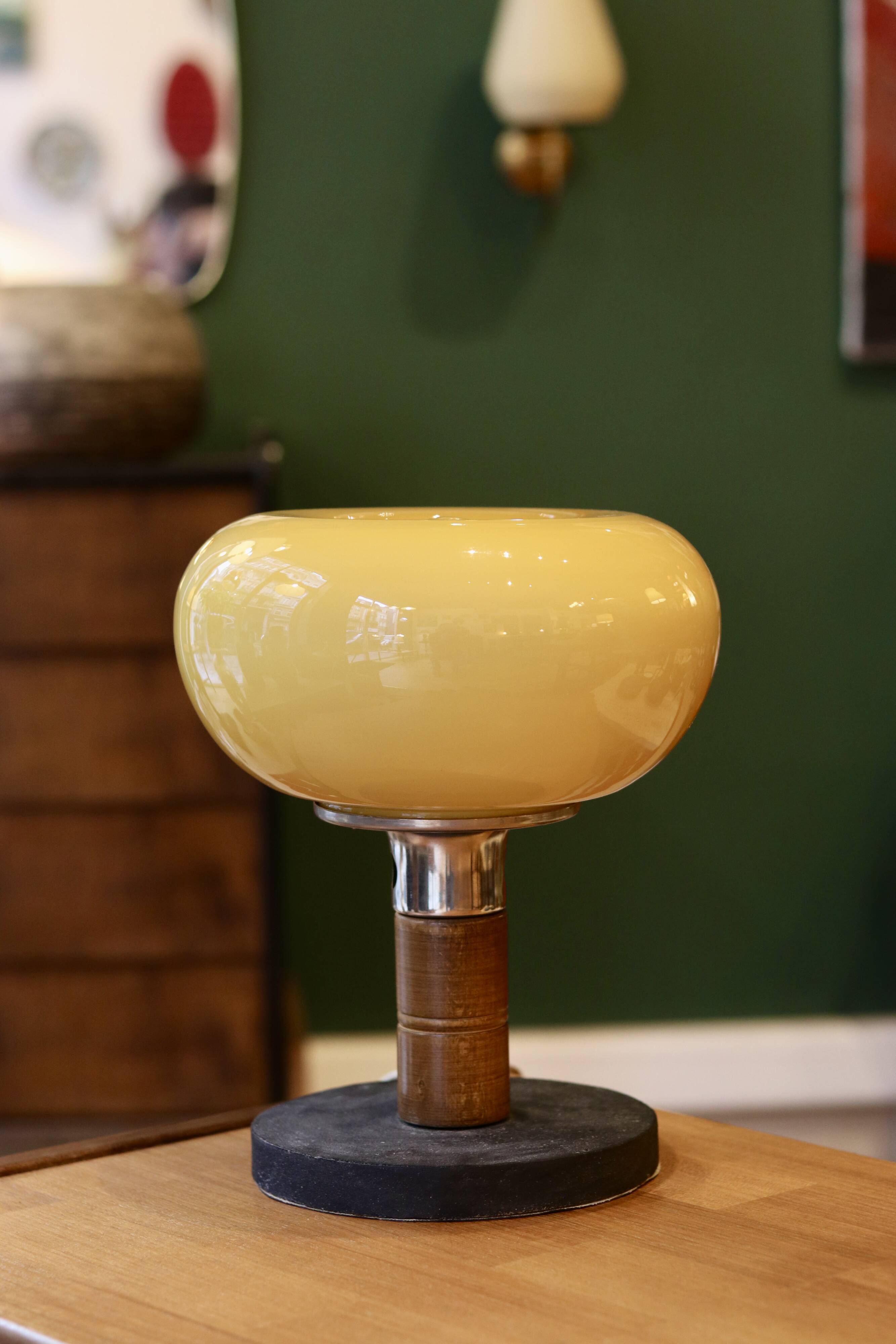 Mid-century vintage lamp — amber glass globe, 1960s