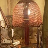 Vintage rattan and chrome metal lamp – 1970s/1980s