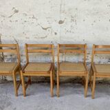 Set of 4 vintage pine chairs with cane seats