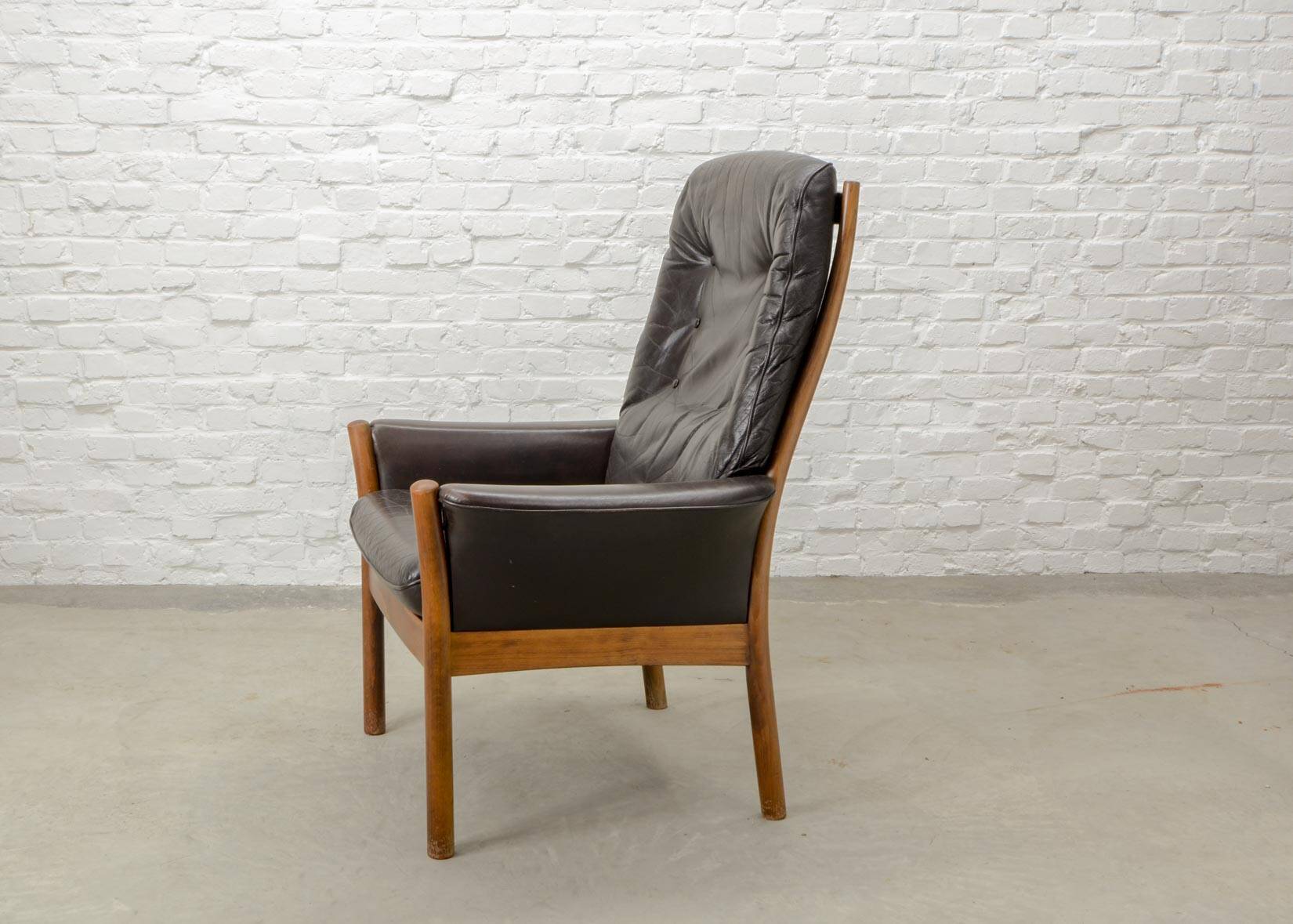 G-Möbel Chocolate Brown Leather Scandinavian Lounge Chair, Sweden, 1960s.