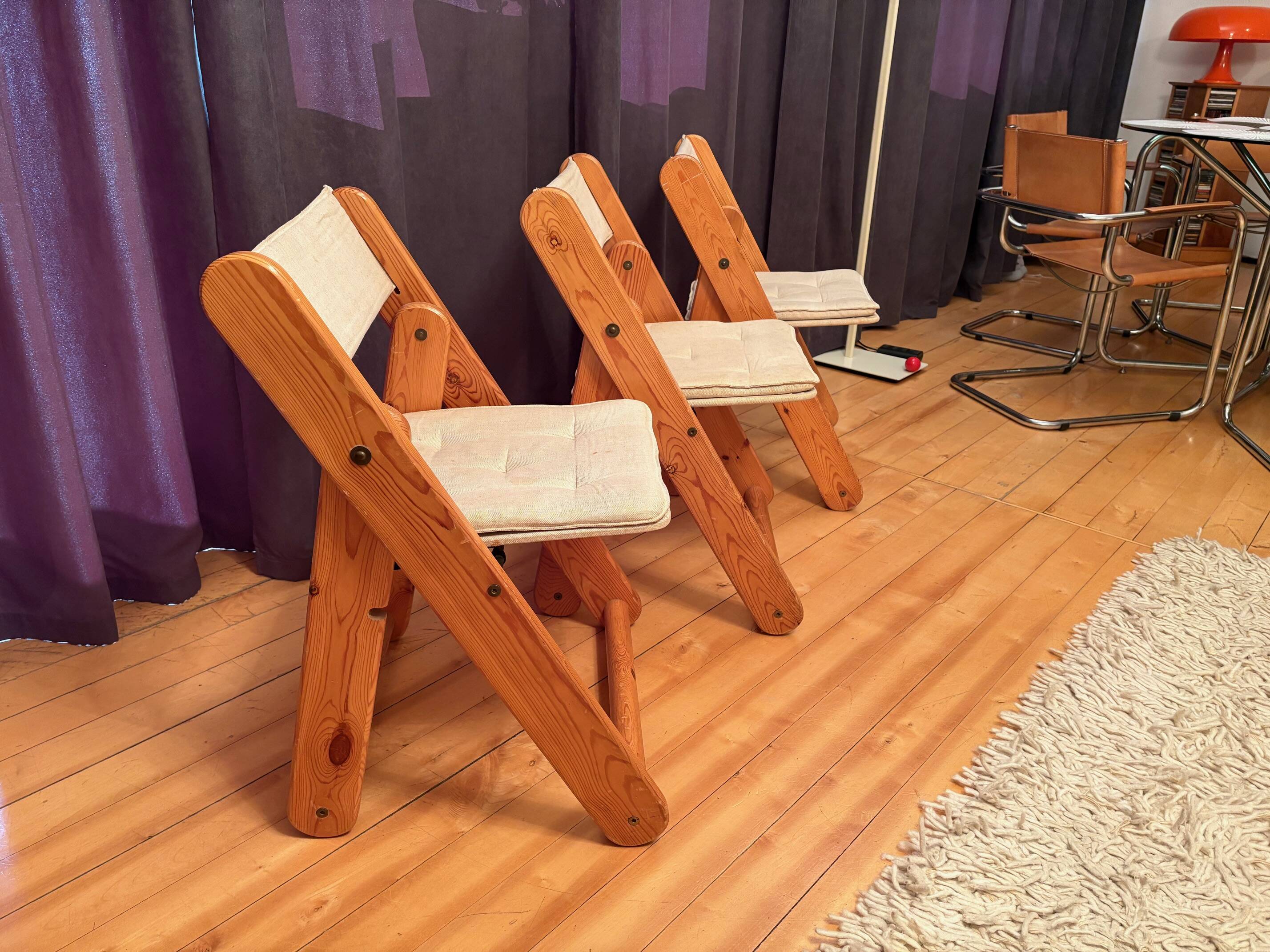 Set of three Kon-Tiki chairs designed by Gillis Lundgren, Ikea, Sweden, 197