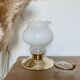 Vintage Table Lamp with White Globe and Antique Brass Base - Elegant Lighting with Braided Gold Wire