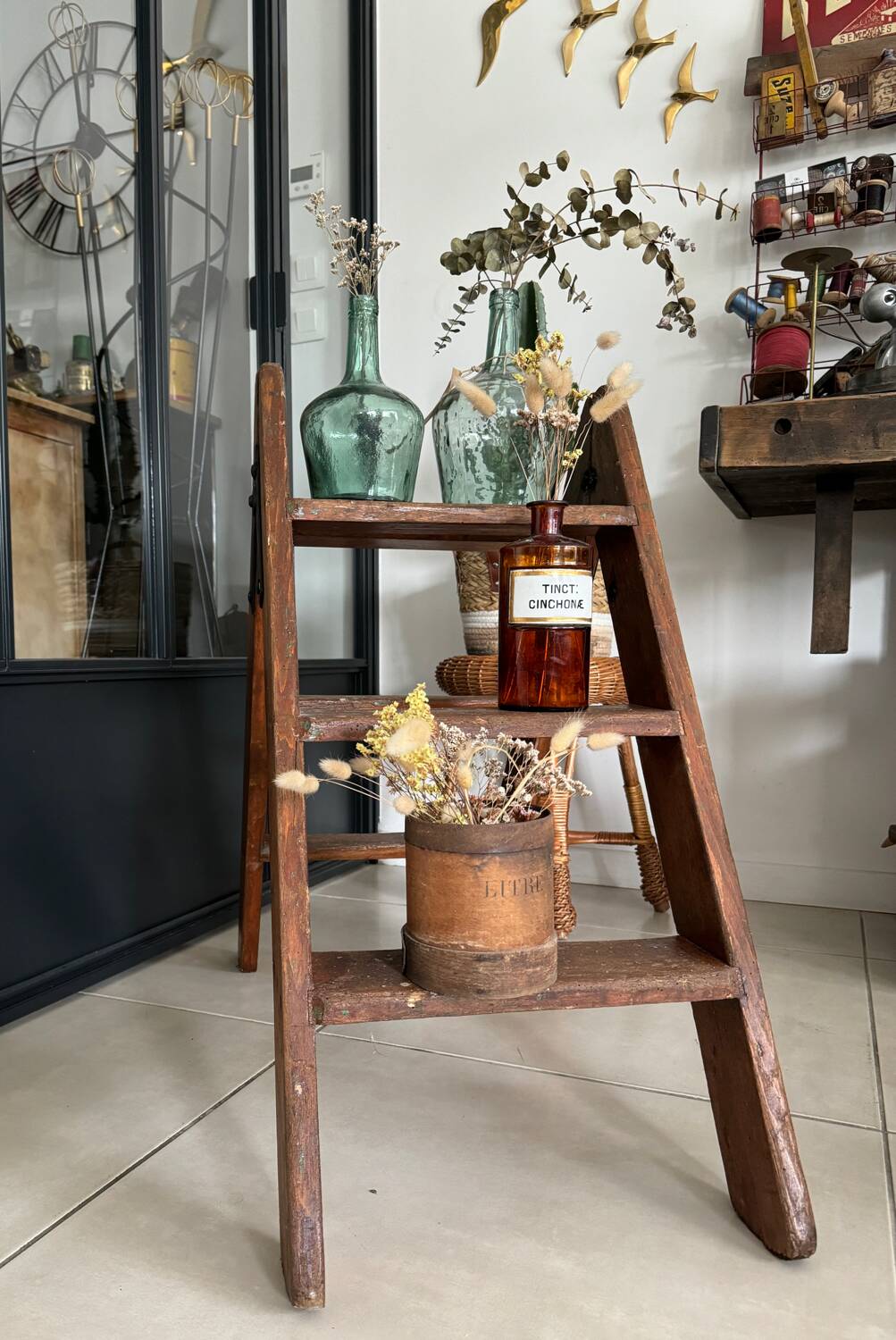 Old vintage wooden stepladder