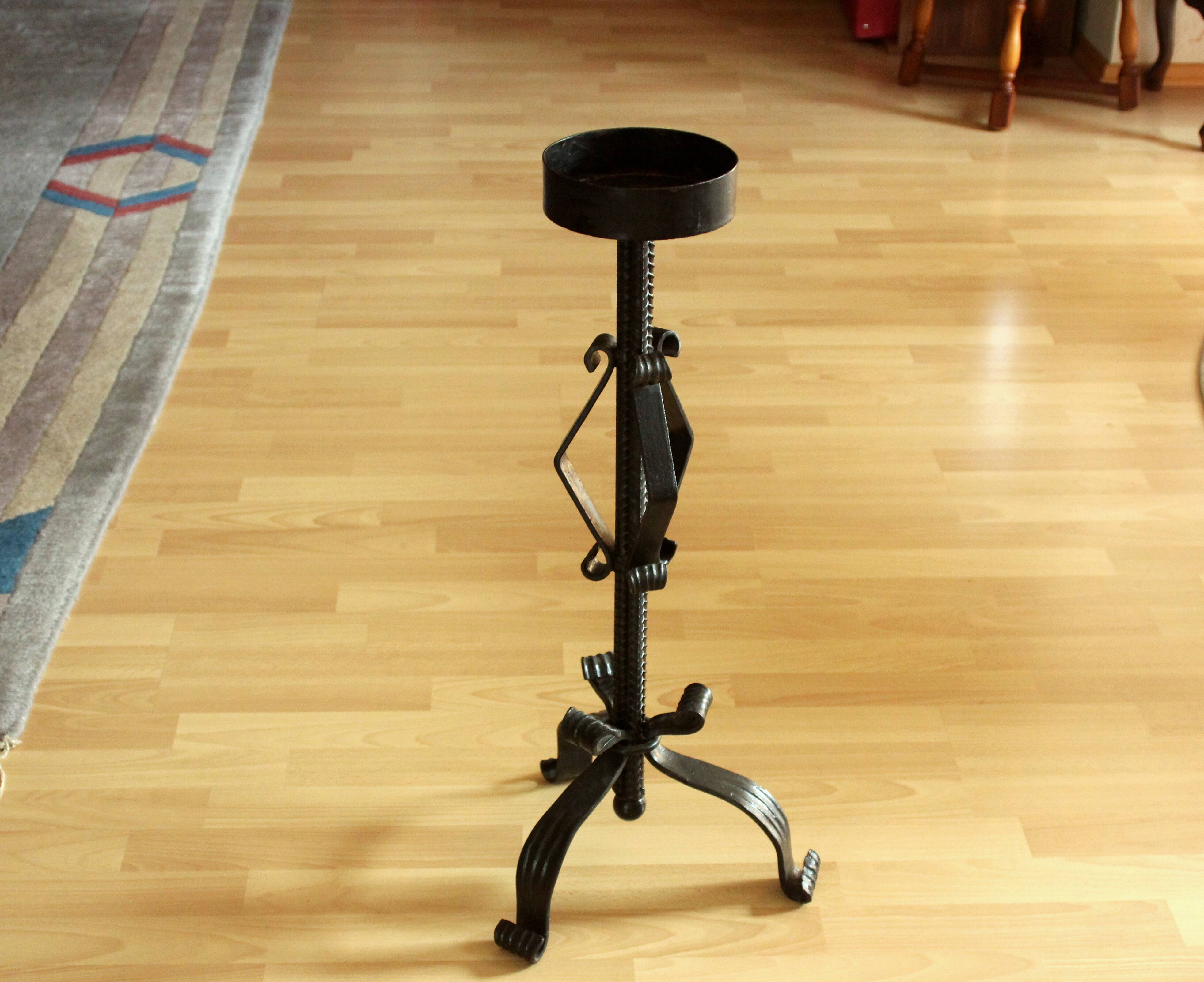 High handmade wrought iron candle holder for larger candles - vintage