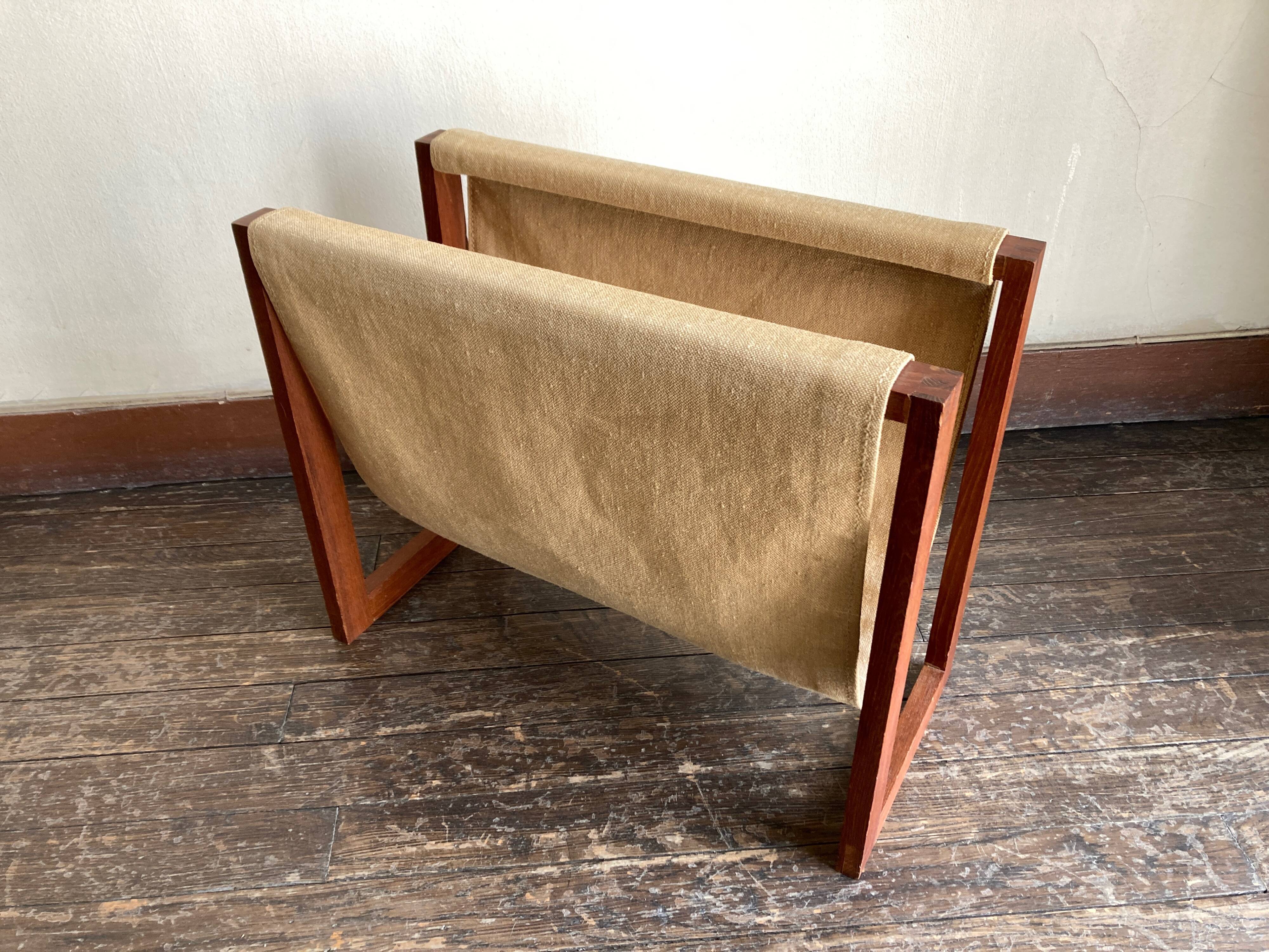 Scandinavian magazine door 1970 in teak and linen canvas