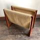 Scandinavian magazine door 1970 in teak and linen canvas