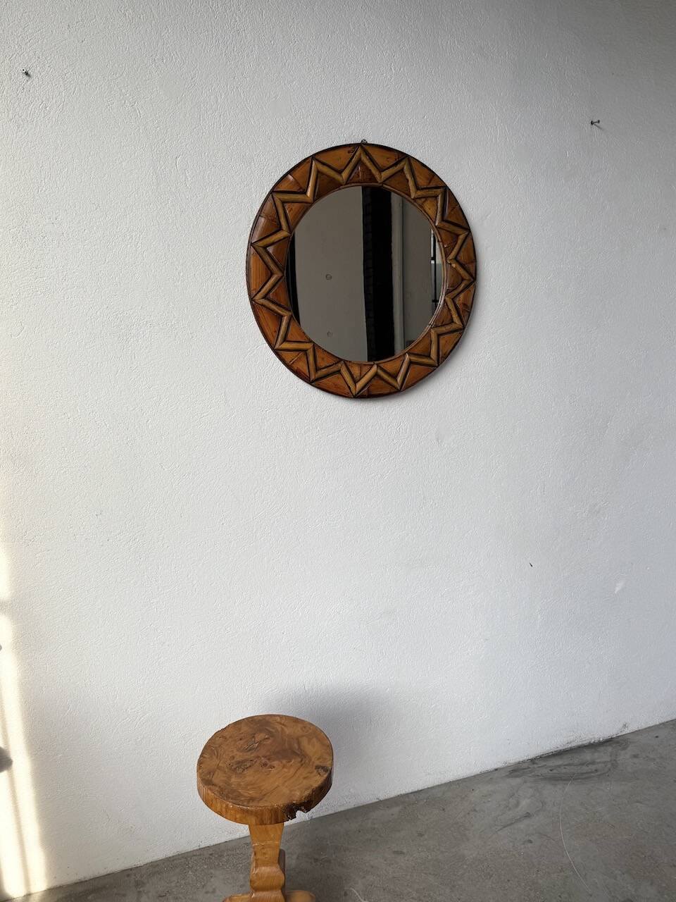 Round rattan mirror 1980