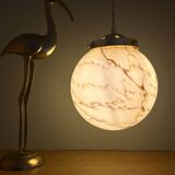 Vintage globe pendant light in marbled opaline