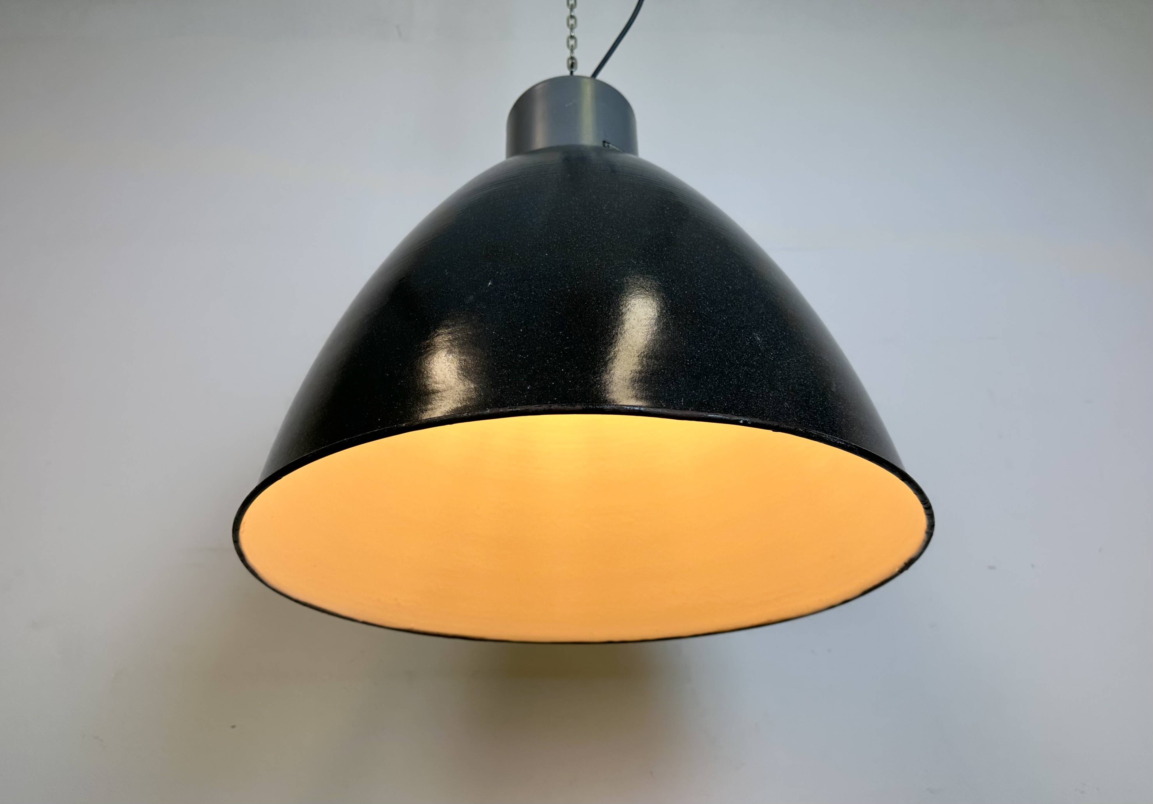 Large Dark Grey Enamel Industrial Factory Lamp from Elektrosvit, 1960s