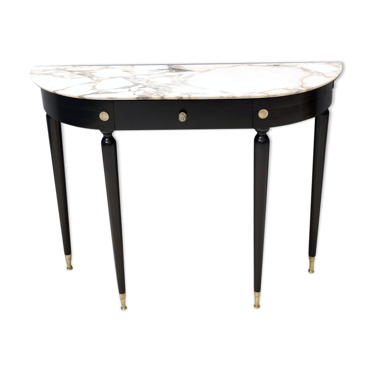 Midcentury Walnut and Carrara Marble Console Table Ascribable to Paolo Buffa
