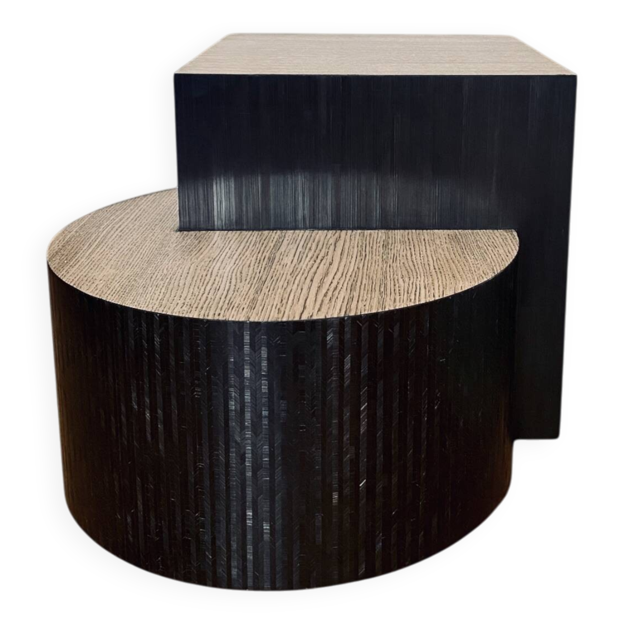 Oak coffee table with black straw.