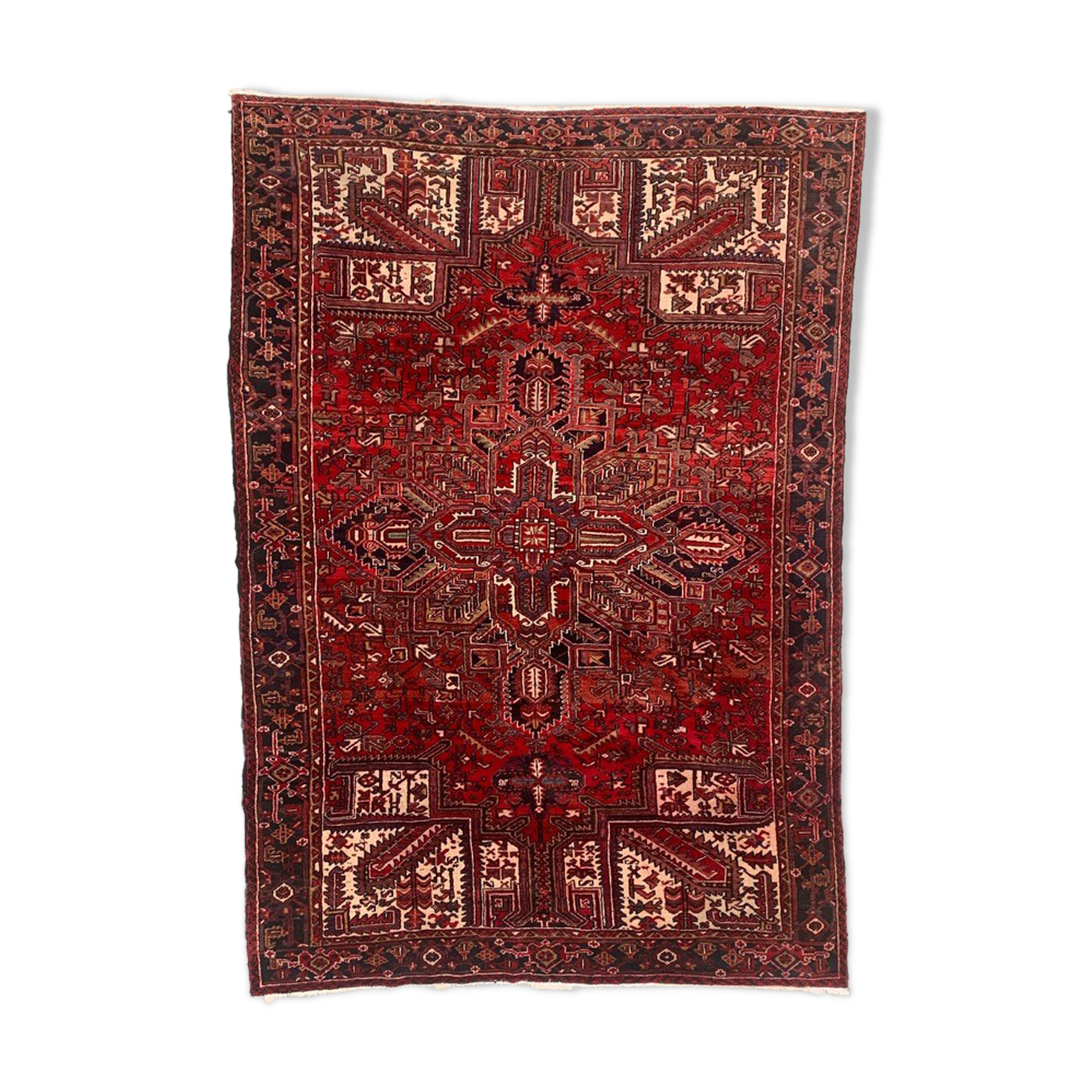 Antique Heriz Rug 335x235 cm Wool Oriental Hand Made Carpet Red, Brown, Blue