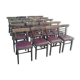 Set of 19 vintage wooden bistro chairs with red faux leather.